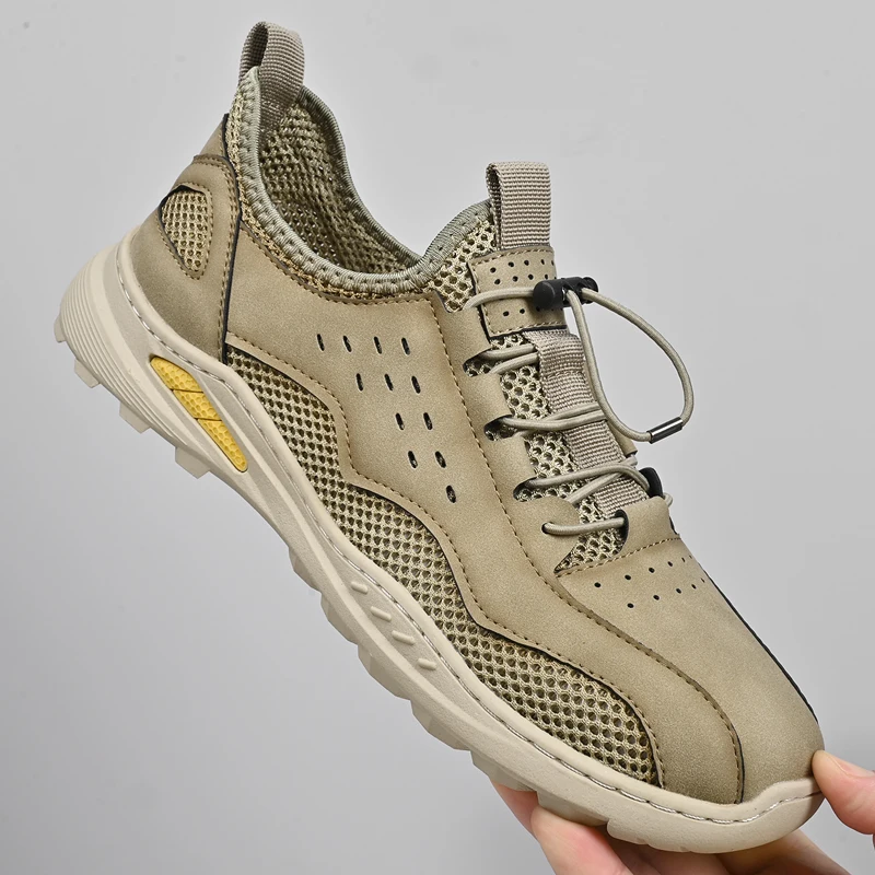 

Men's Shoes, Summer Mesh Shoes, Men's Genuine Leather Soft-Soled Breathable Hollow Mesh Shoes, Anti-Odor Thin Sports Mesh Shoes