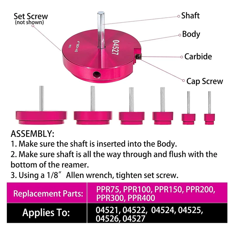 

COME 04529 For PPRK6 Pipe Fitting Reamer 6 Piece Kit Fit Into Standard 1/2Inch Drills