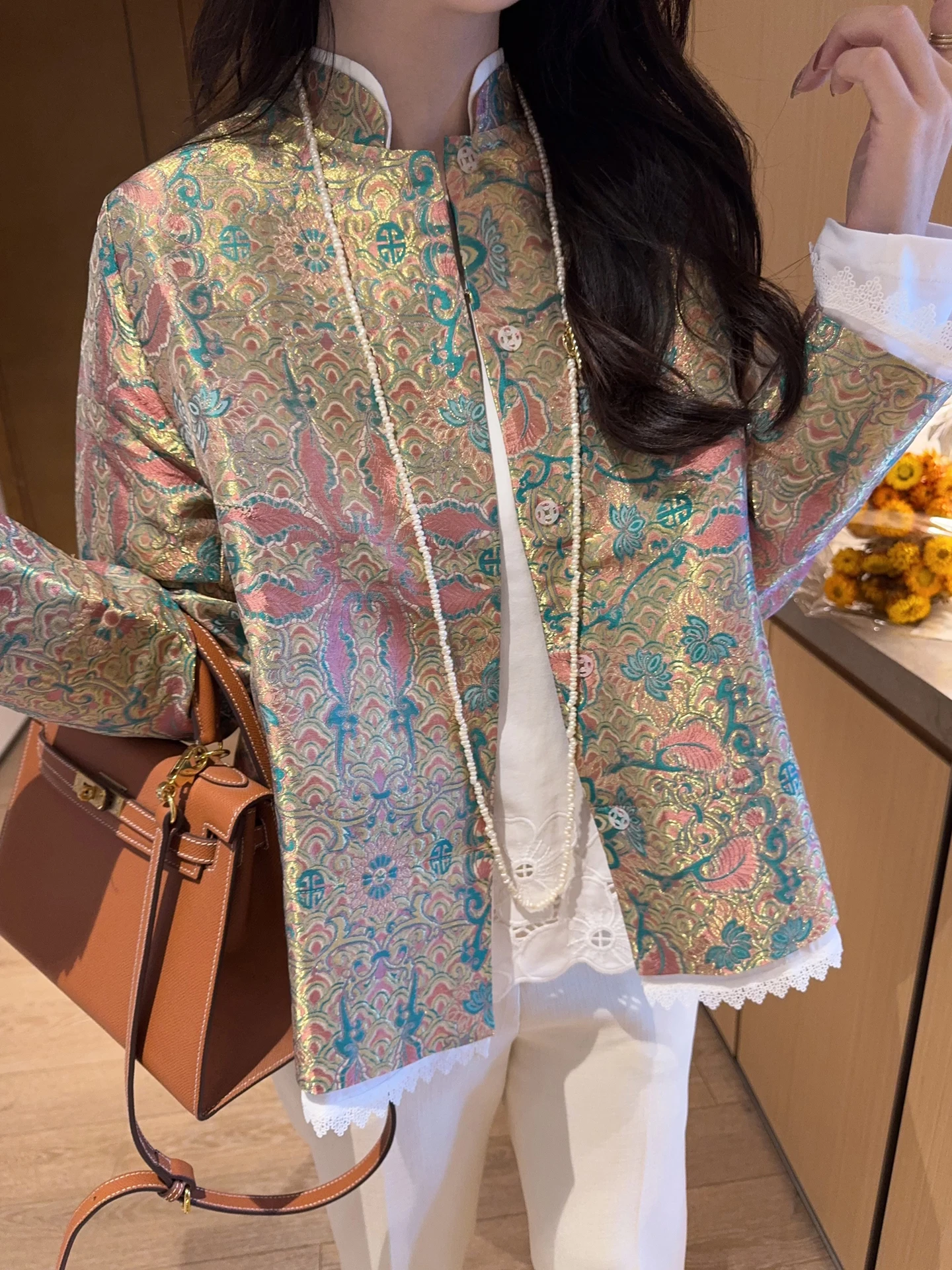 

Elegant Pink Lace Trimmed Tang Suit Jacket Chinese Style Song Jin Splicing Women's Fashionable Short Outerwear Fake Two-Piece