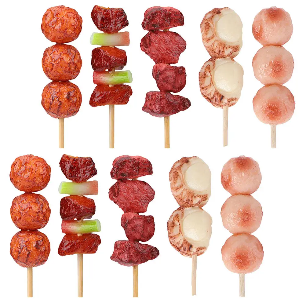

10Pcs Premium Artificial Barbecue Food Models Lifelike Roast Meat Skewers for Kitchen Learning Early Education Food Display