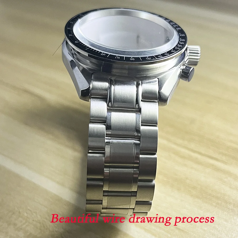 40mm Stainless Steel Silver Case Blue Bezel Watch Replacement Component with Stainless Steel Strap VK63 VK64 Chronograph Quartz image 6