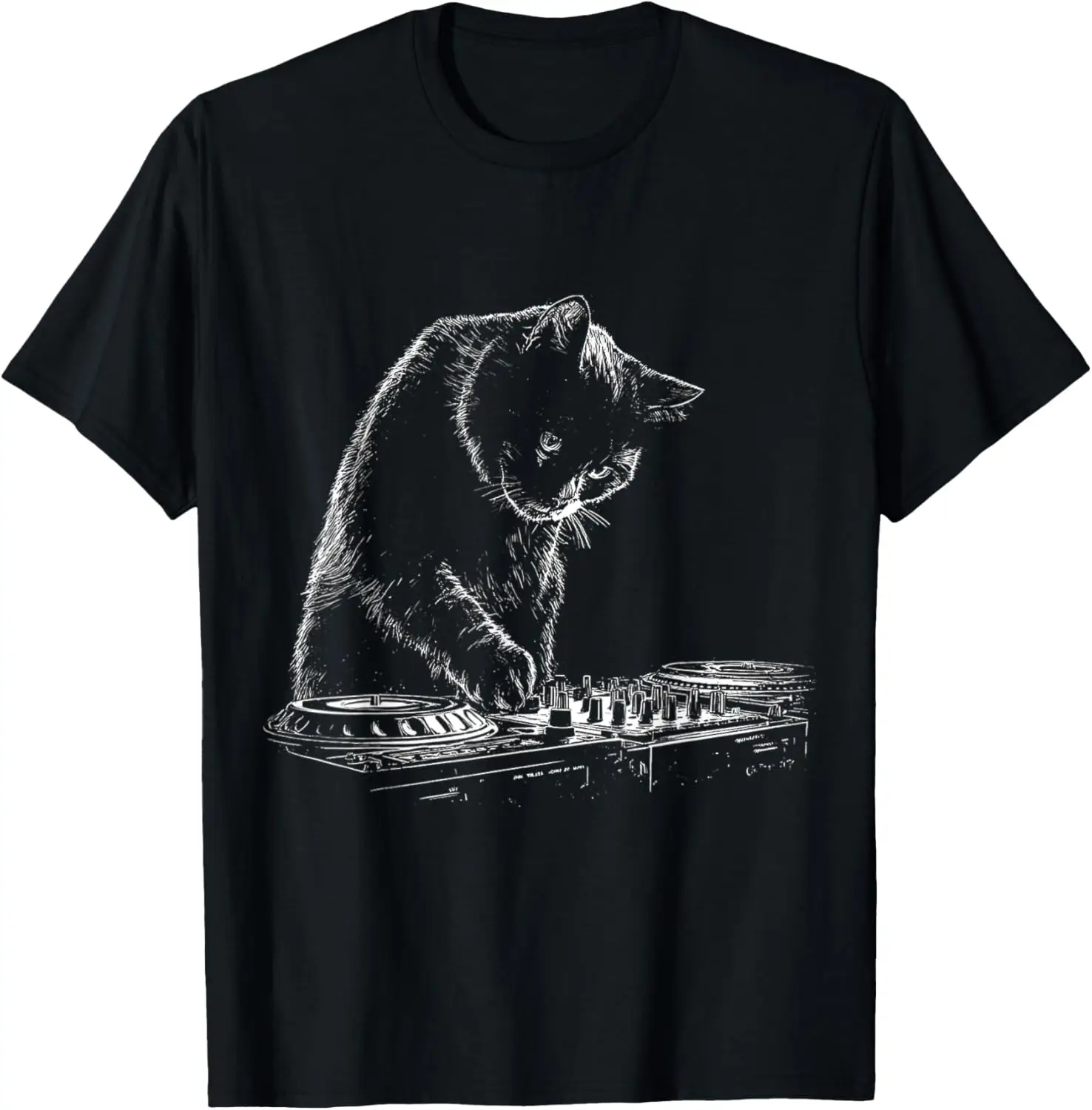 

Funny Clothes DJ Cat Playing Turntables Graphic Tee Soft Cotton Animal Music Lover Unisex Daily T-Shirt