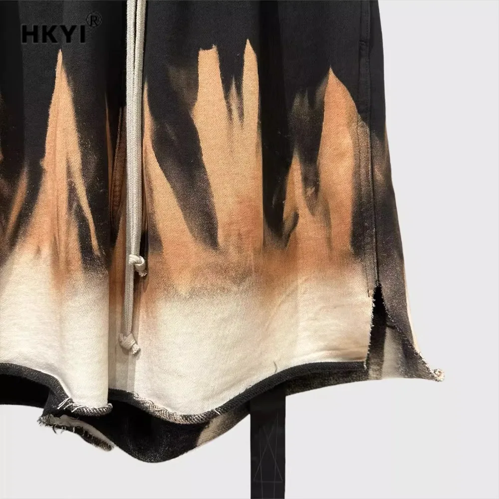 HKYI Men's Loose Shorts Flame Retro Street Trend Tie Dyeing Color blocked Making Old Casual Shorts Trend