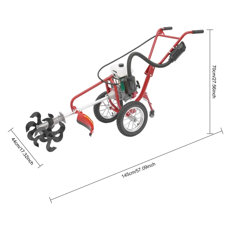 3 in 1  Cultivator, 63cc 4HP Mini Cultivator, Micro Cultivator about 240rpm Speed for Plowing,Tilling,Furrowing,Weeding
