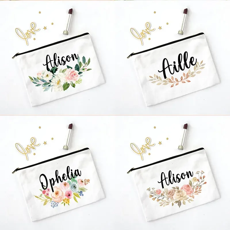 Personalized Custom Name Wedding Toiletry Pouch Bridesmaid Make up Bag Makeup Bag Bridal Gift Cosmetic Case Canvas lipstick bag