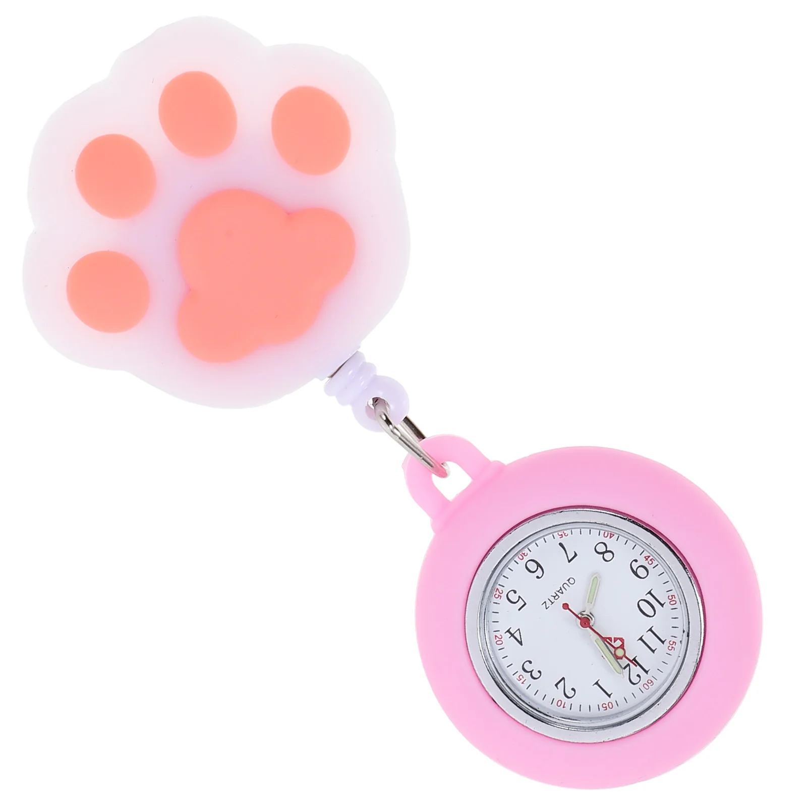 

Nurse Watch Pocket Watches Clip on Quartz Luminous Portable Cat Paw Number Rope Durable Safe