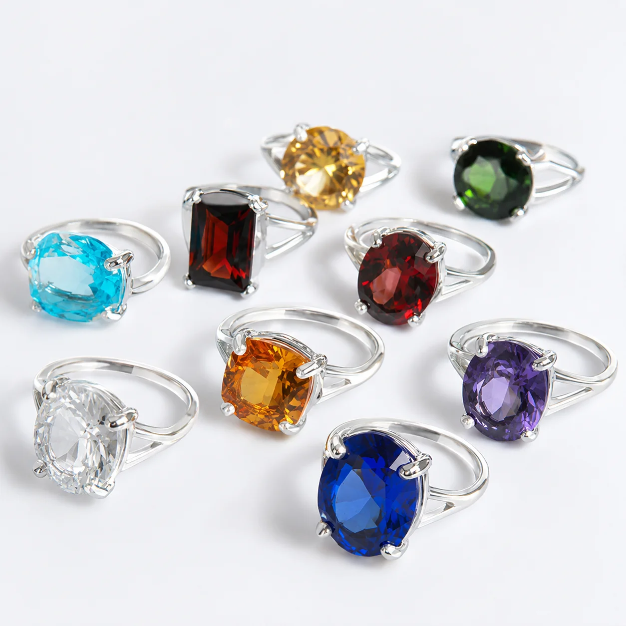 50Pcs Classic Rhinestone Zirconia Finger Rings Set for Women Bulk Jewelry Wholesale Lot Fashion Accessory PF034