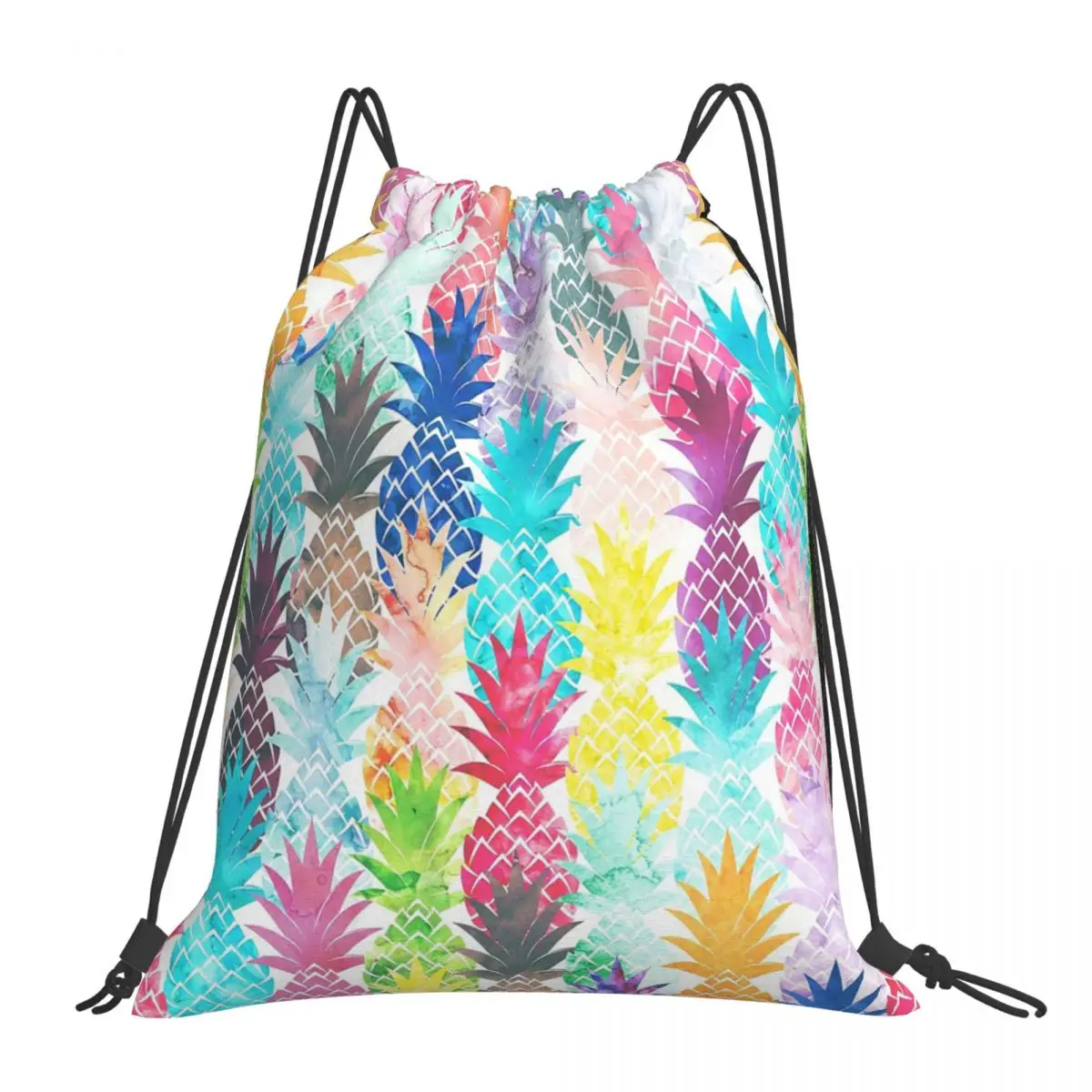 Hawaiian Pineapple Pattern Tropical Watercolor Backpacks Drawstring Bags Drawstring Bundle Pocket Sports Bag Book Bags