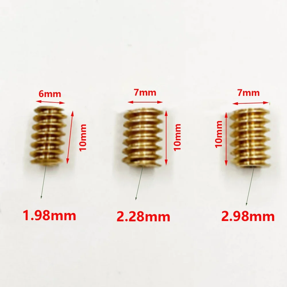 0.5 Modulus 6mm/7mm *10mm Metal Copper Gear 1.98mm 2.28mm 2.98mm Hole Copper Worm Spindle Gear For 2mm 2.3mm 3mm Motor Shaft