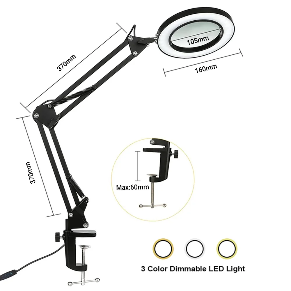 72-LED-Lupe Schreibtischlampe 8X/10X Vergrößerung mit 3-Farben-USB-Stromversorgung für Elektronik-Reparaturen und Präzisions-Schönheitspflege – Detail 9