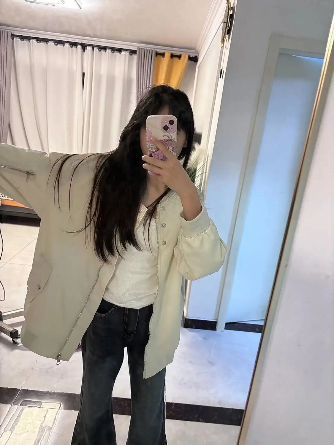 

Baseball Jackets Hip Hop Womens Autumn Casual Slouchy Khaki Contrast Techwear Fleeced Recreation Cinched Stretch Cargo