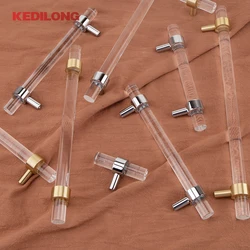 KEDLO Modern minimalist acrylic brass long handle furniture hardware cabinets gold transparent drawers silver T-handles