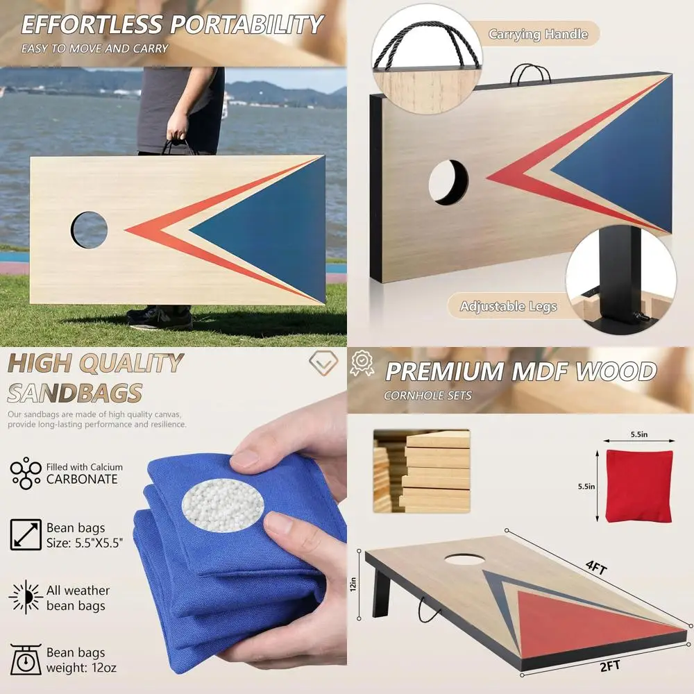 مجموعات كورنهول 4 × 2 قدم مع 8 أكياس فول حجم تنظيم، ألعاب ثقب الذرة للبالغين في الهواء الطلق لعبة رمي كيس الفول #1