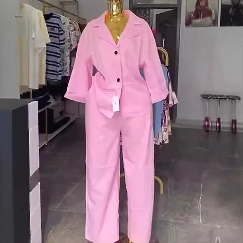 Hosen-Set für Damen Zweiteiliges Set Umlegekragen Langarm-Hemd Weite Lange Hose Hohe Taille Y2k Streetwear Lässig Locker 2026