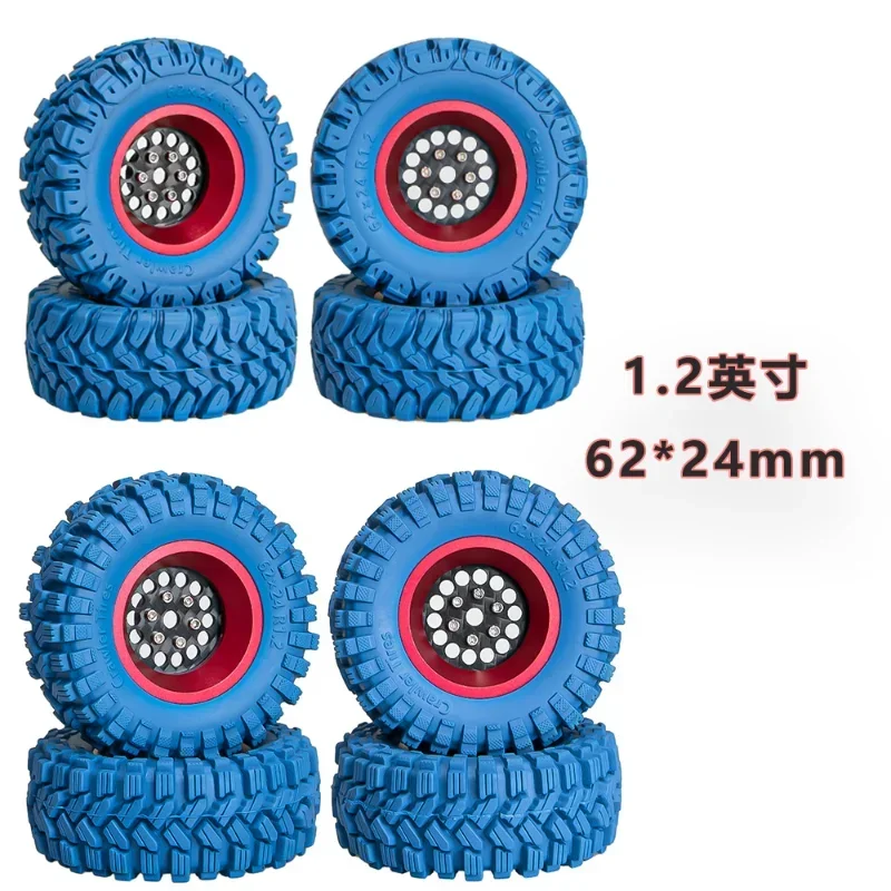 Trail Vehicle Wheel Tire Set, 1.2 Inch Rubber Tires with Aluminum Centers, Four Piece Set for SCX24 FMS 1/18 Scale Daily Use