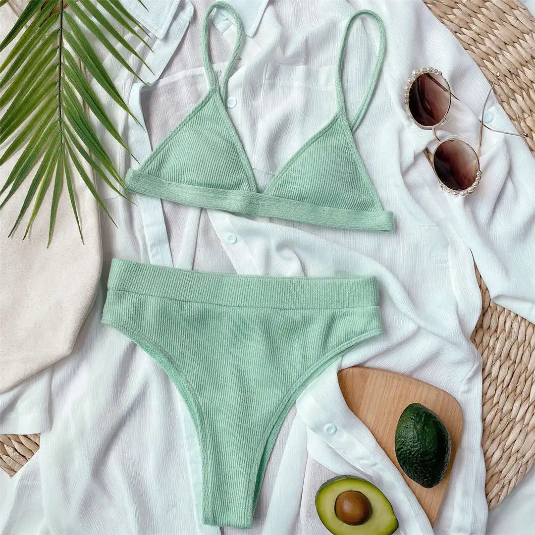 S - XL Sexy Damen-Badeanzug, Bikini mit hoher Taille, zweiteiliger Bikini-Set, gerippter Badeanzug, Badebekleidung, Modell V2328 – Detail 25