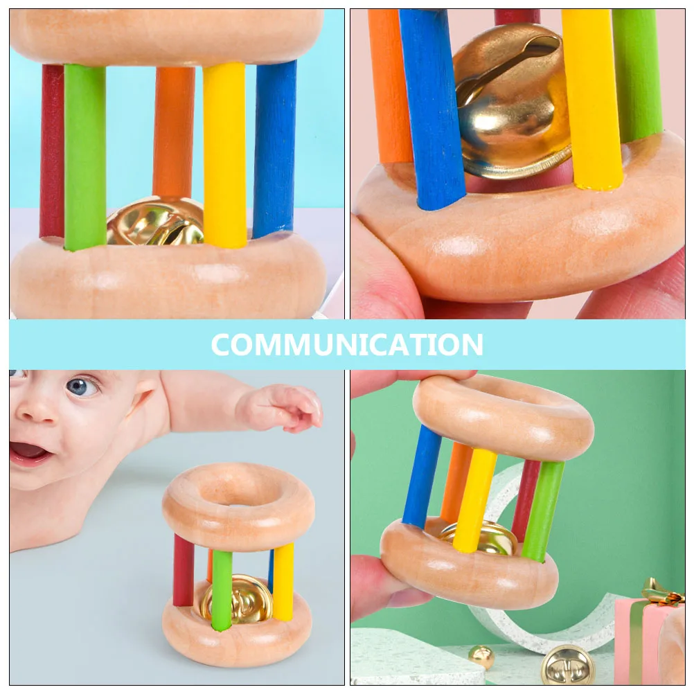 

1pc Wooden Colorful Hand Bell Kids Shaking Plaything Educational Grab Training Funny Kids Hand Bell Plaything