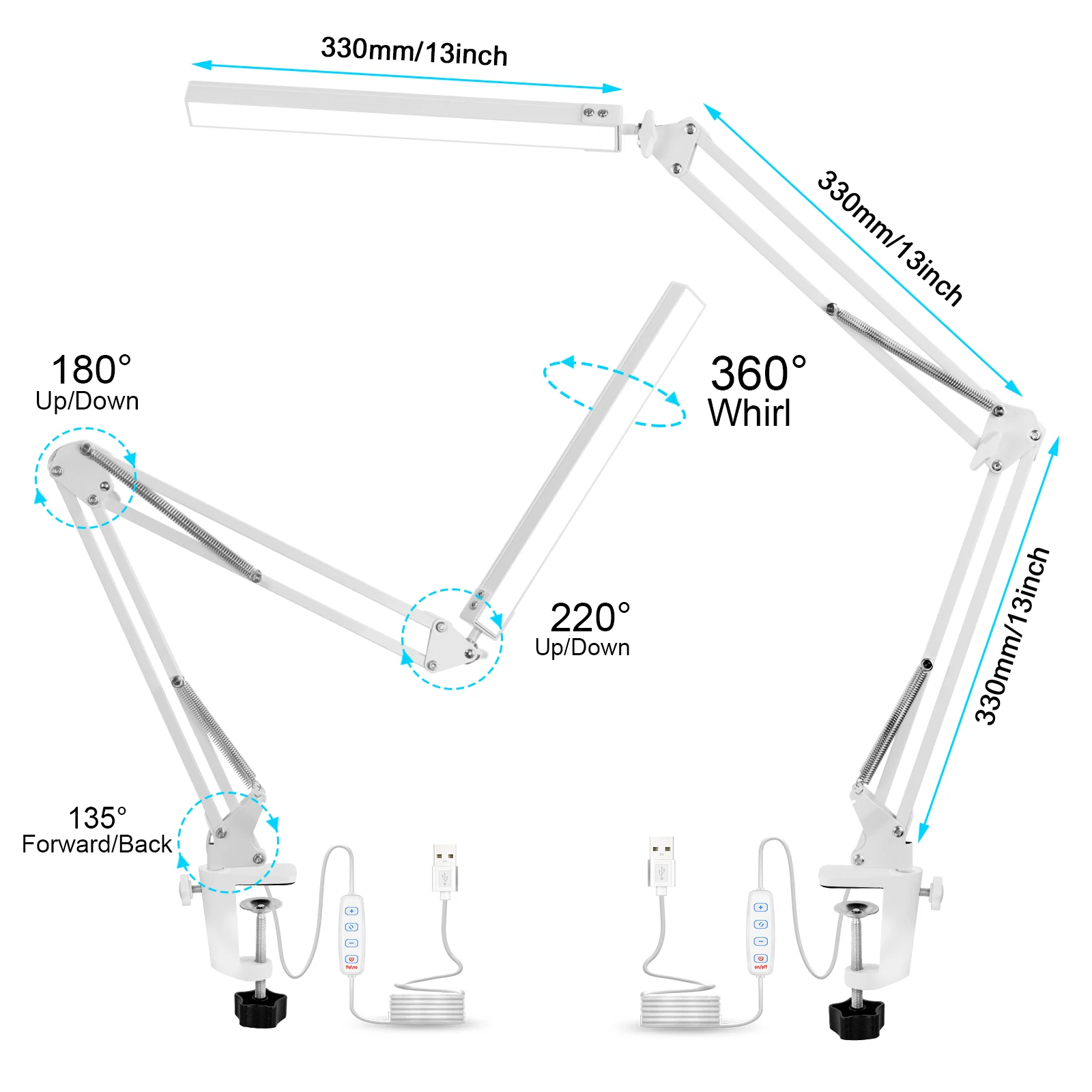 NEWACALOX 80 PCS SMD LED Lights Three Section Long Arm Eye Protection Desk Lamp 12W USB Dimmable Folding Clip Lamp for Study