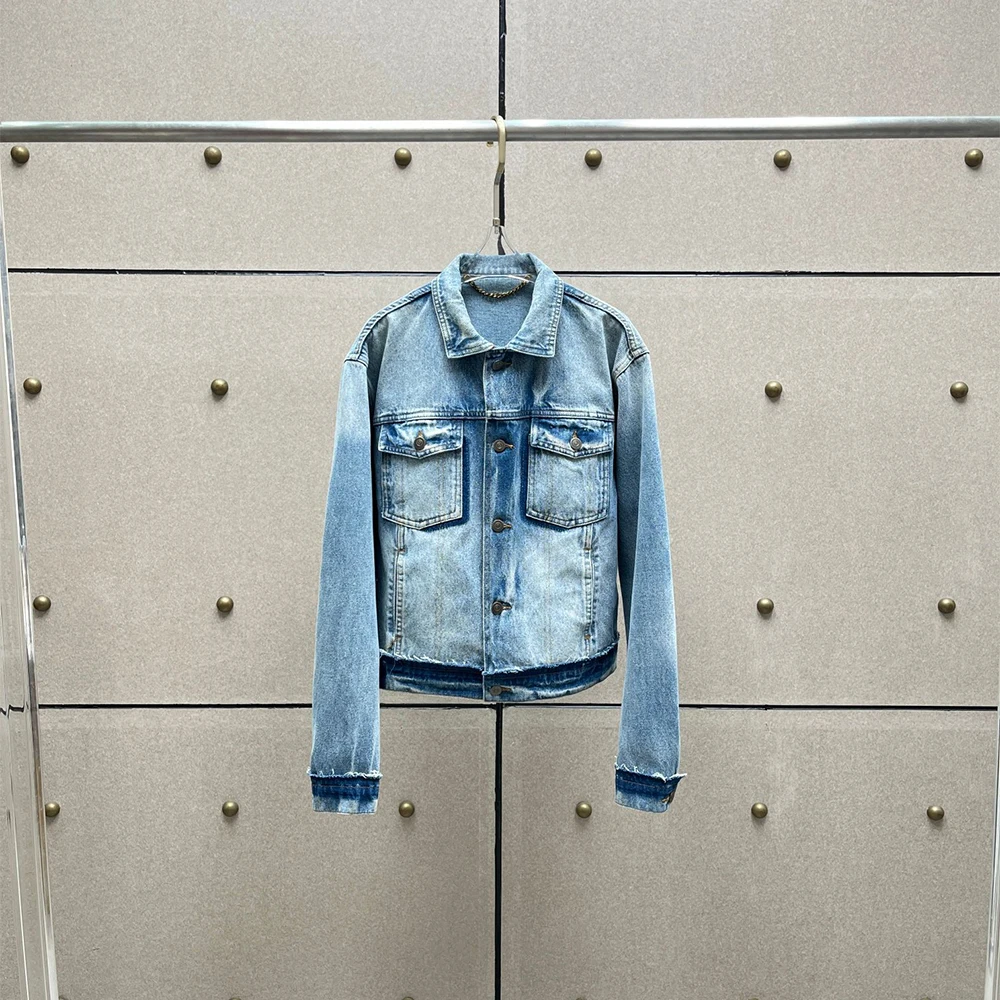 Loose Casual 100% Cotton Denim Jacket Women Vintage Washed Distressed Jean Coat Streetwear Y2K Retro Crop Jacket For Ladies