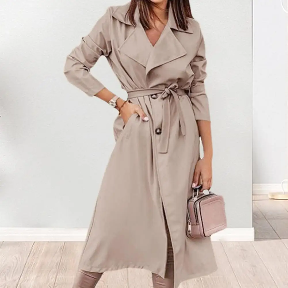 Autumn Windbreaker For Women Fashion Solid Color Loose Lapel Long Sleeve Double Breasted Belt Extended Coat Płaszcz Damski 롱바바리