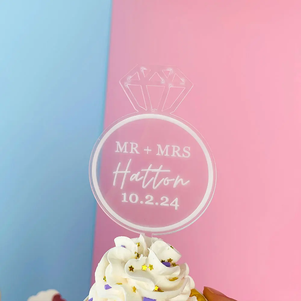 Personalized Ring Cupcake Toppers Cake Charms Wedding Bridal Shower Cupcake Toppers Custom Anniversary  Acrylic Decoration image 3