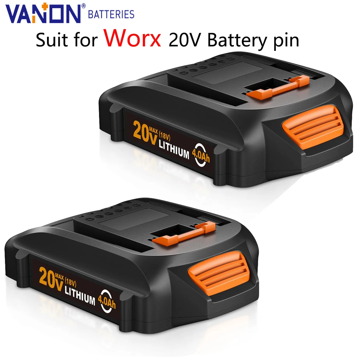 

Литий-ионный аккумулятор VANON 2P WA3520, 4,0 Ач, 20 В, замена для Worx WA3578 WA3525 WA3575 WG155s WG251s WG540s WG890 WG891, штифт аккумулятора