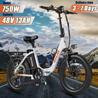 Vitilan U3 Folding Electric Bicycle 750W Motor 48V13AH Removable Battery Aluminum Alloy E-bike 20 Inch Tire Aldult Electric Bike