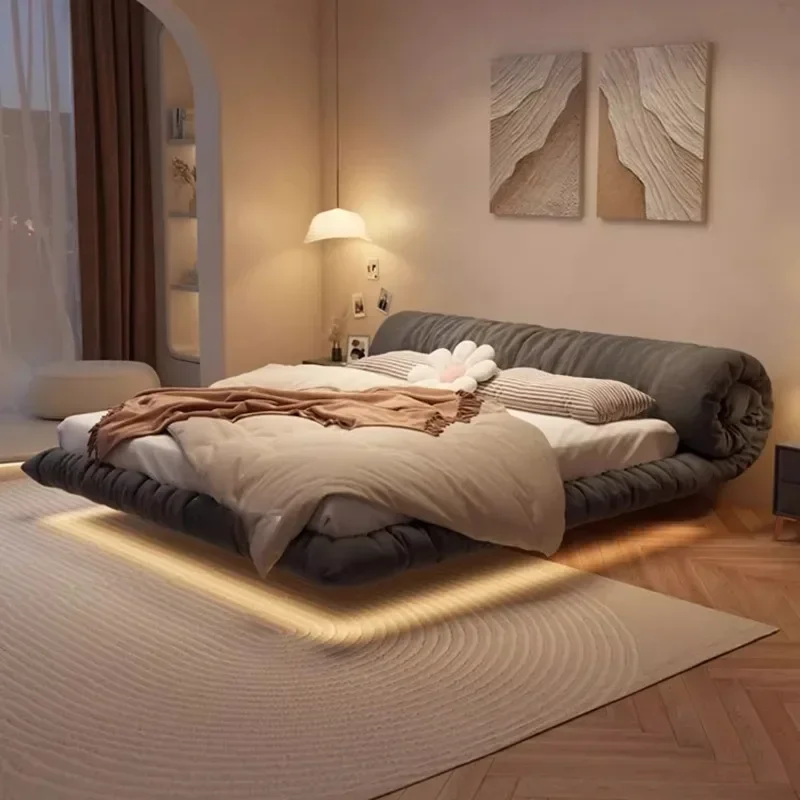 Full Size Minimalist Luxury Bed Double Fancy Frame Queen Size Bed Nordic Sleeping Storage Upholstered Home Furniture Accessories