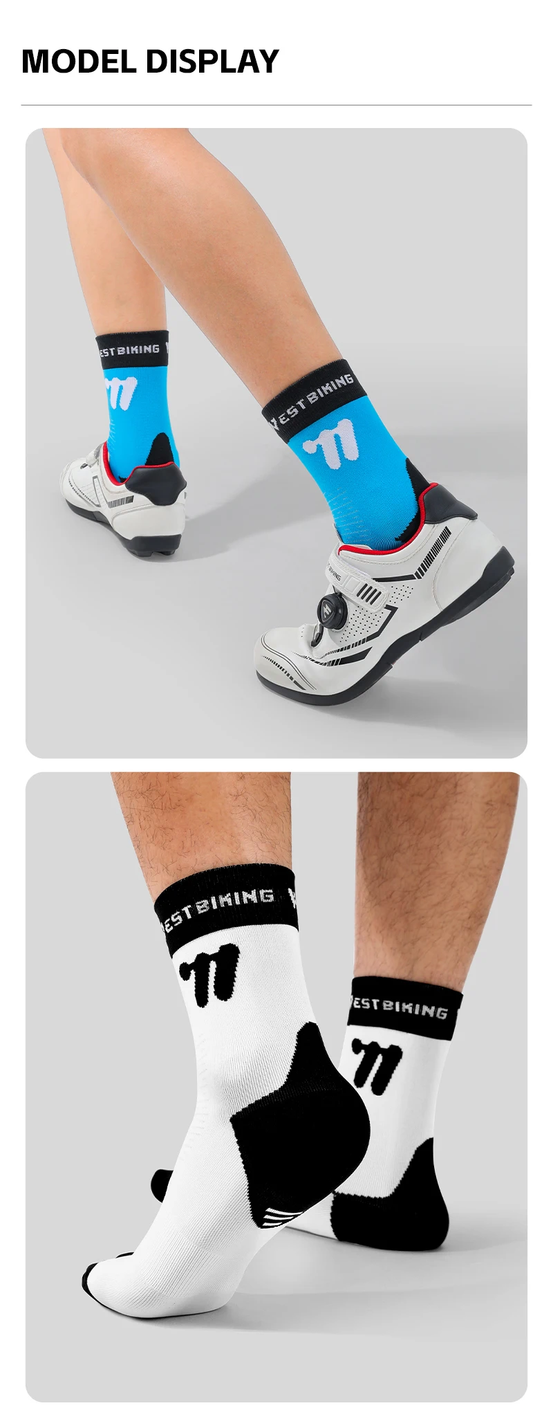 WEST BIKING Fahrradsocken für Männer und Frauen, Schnelltrocknende Sportsocken, 1/2/3 Paar, Atmungsaktive Lauf- und Fahrradausrüstung, EU-Größe 37-43 – Detail 11