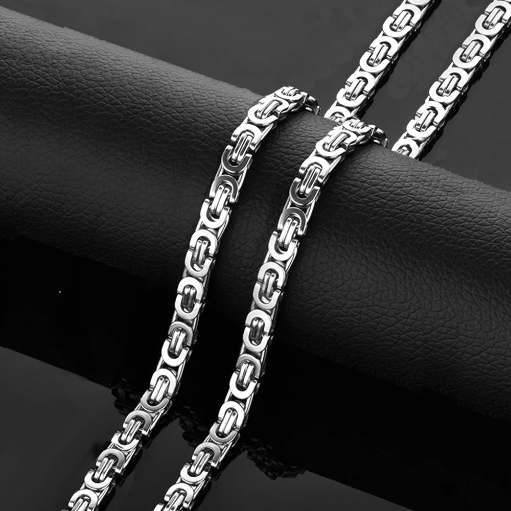 Punk Flat Byzantine Chain Necklace Wholesale 6mm Silver Color Stainless Steel Chains For Women Men Vintage Party Jewelry Gift