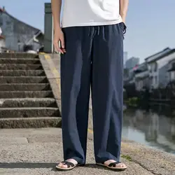 New Japanese spring and autumn cotton and linen wide leg pants Chinese retro men's pants oversized loose straight leg pants