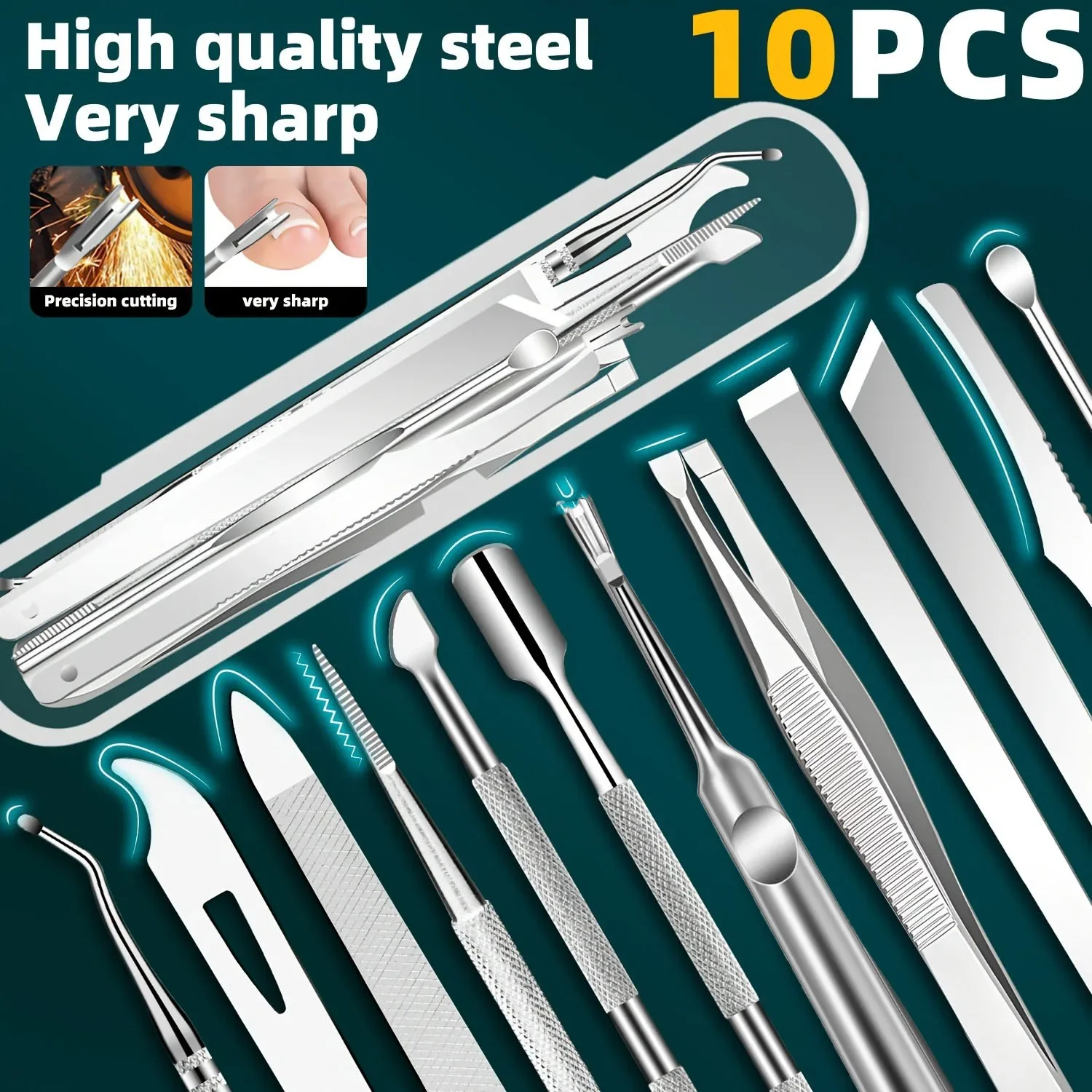 10pcs Stainless Steel Nail Removal Tool Set Odorless Pedicure Manicure Combination, Portable Travel Case, Perfect Gift for Women