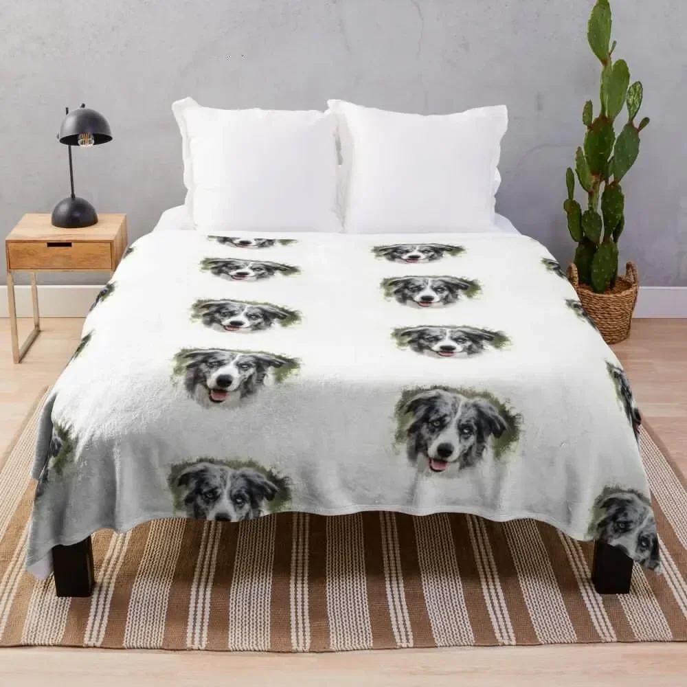 

Blue Merle Border Collie! Throw Blanket Breathable Lightweight Blanket for Adults Kids