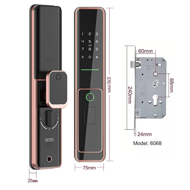باب ذكي واي فاي سحب تلقائي مع مفتاح بصمة كلمة المرور Cerradura Inteligente لباب الألومنيوم الصلب
