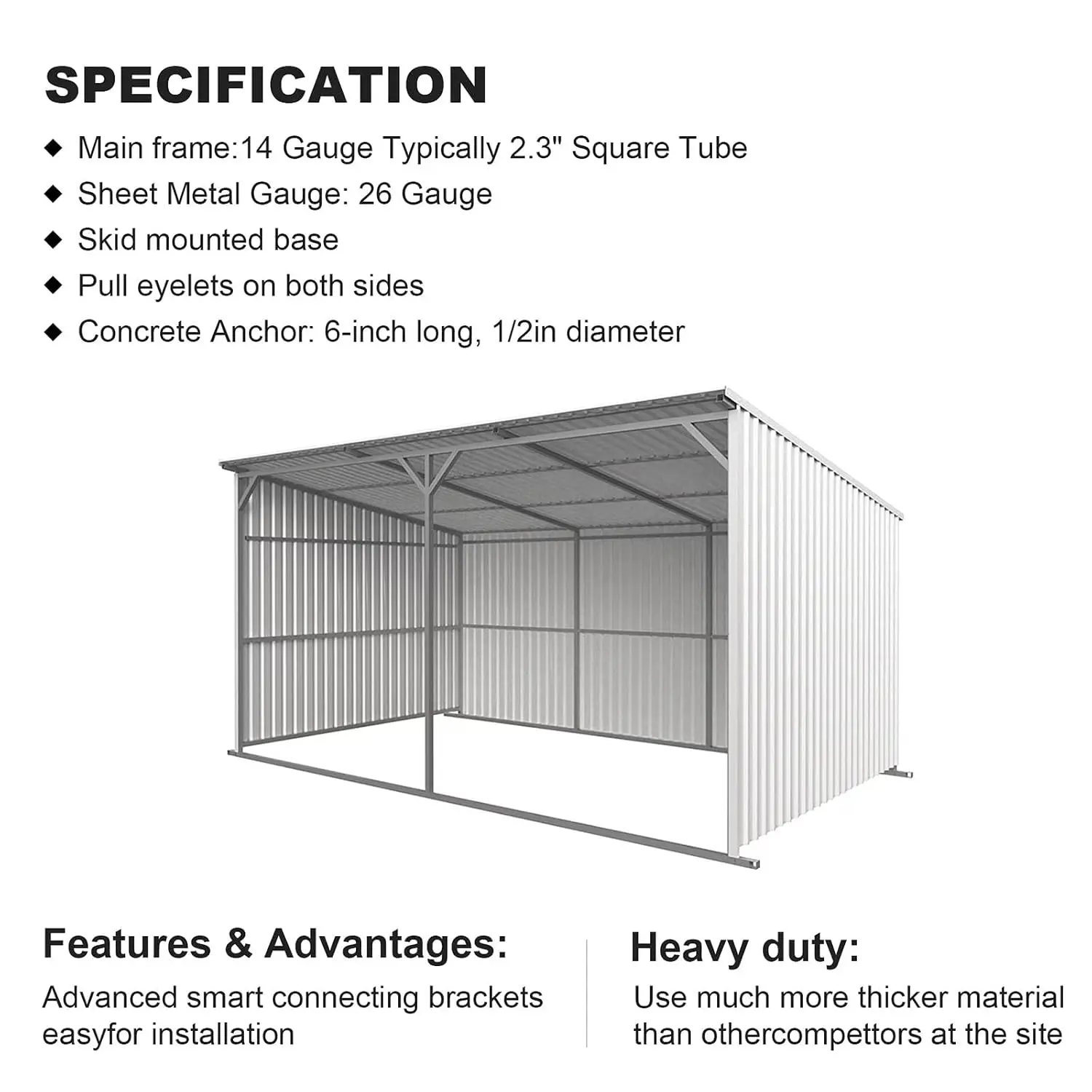 20x12 FT Metal Livestock Shed Pitched Roof Farm & Ranch Shelter for Horses Cattle & Equipment with Anchors, Customized