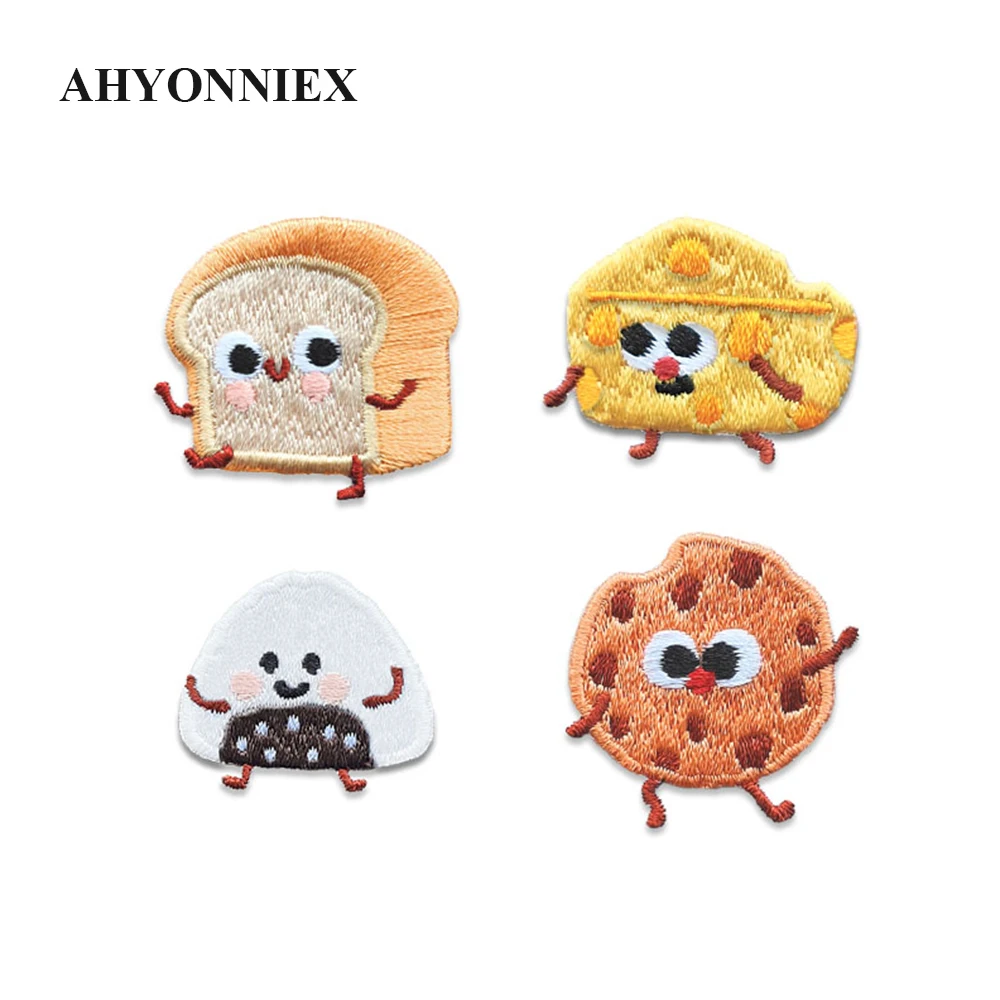 Cartoon Breakfast Embroidery Cookie Bread Cheese Rice Ball Patches For DIY Clothing Iron on Patch with Glue on The Back