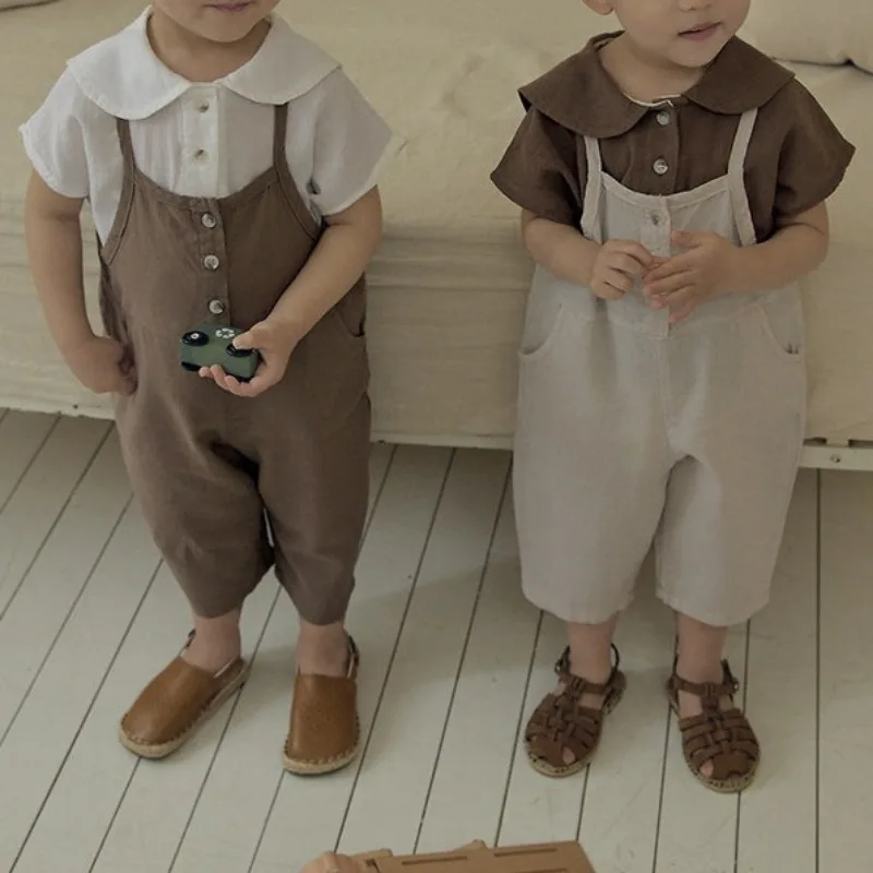 Solid Color Casual Overalls for Boys and Girls Korean Children's New Product 2026 Summer Casual Pants