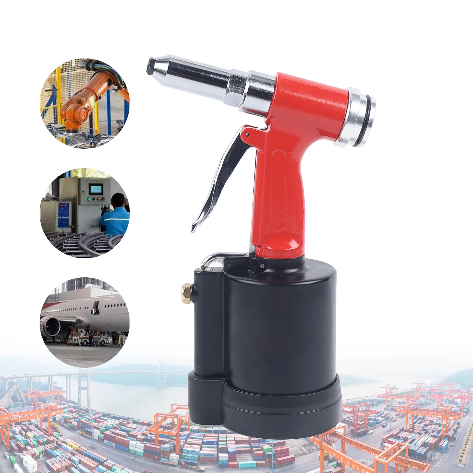 Pneumatic Rivet Gun Hydraulic Air Riveter Tool Riveting Nut Nail Insert Hand Tool Set 1/4'' 3/16'' 5/32'' 1/8'' Nosepieces