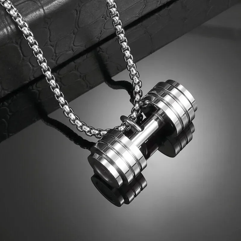 Stainless Steel Barbell Dumbbell Pendant Men\\\\\'s Fitness Bodybuilding Necklace Women\\\\\'s Gym Casual Sports Jewelry
