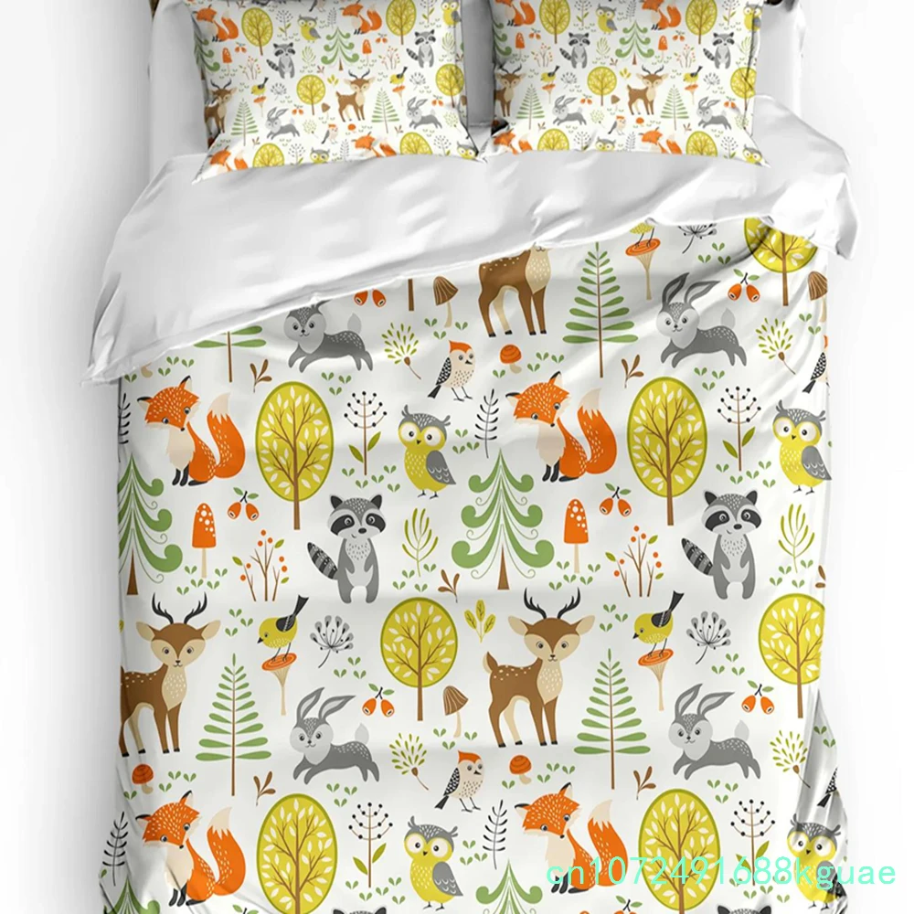 Cartoon Animal Lion Elephant Giraffe Duvet Cover 3pcs Bedding Set Home Textile Quilt Cover Pillowcases Room Bedding Set No Sheet