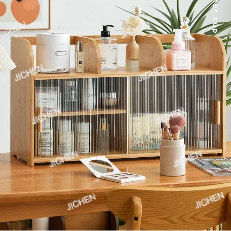 

JC Бамбуковый чайный шкаф для гостиной, многофункциональное хранилище, стеклянные полки Changhong, регулируемый кухонный органайзер, домашнее хранилище Uni