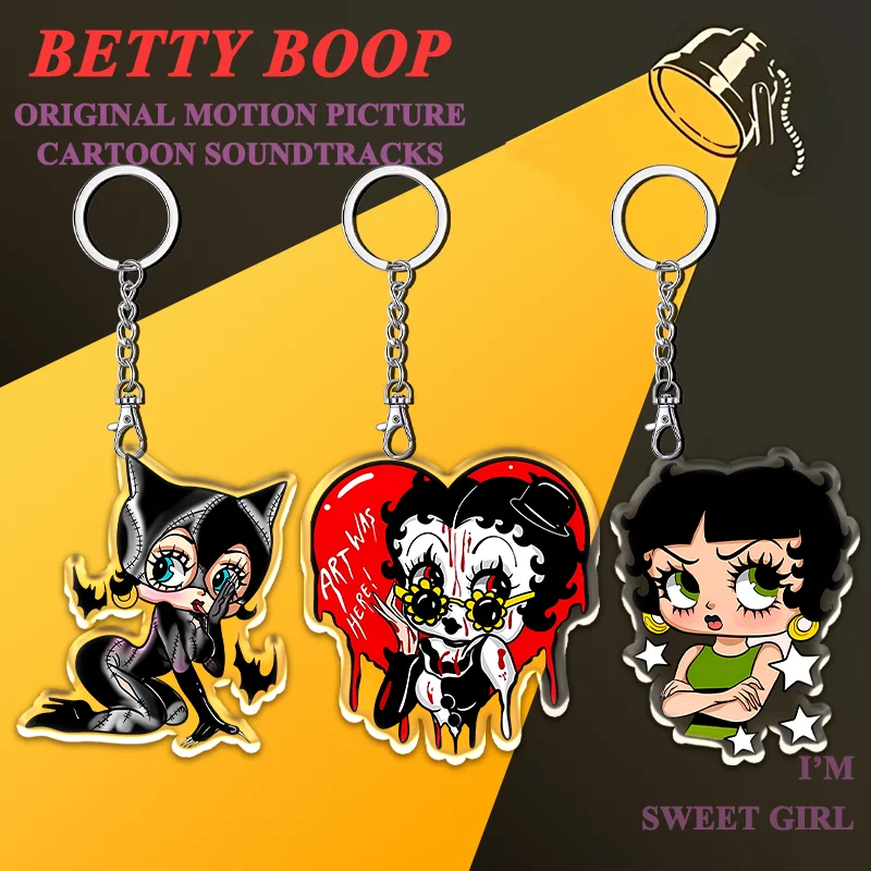

12cm Betty Boop Acrylic Keychain Cartoon Anime Backpack Accessories Student Anime Peripheral Decoration Girl Popular Gifts