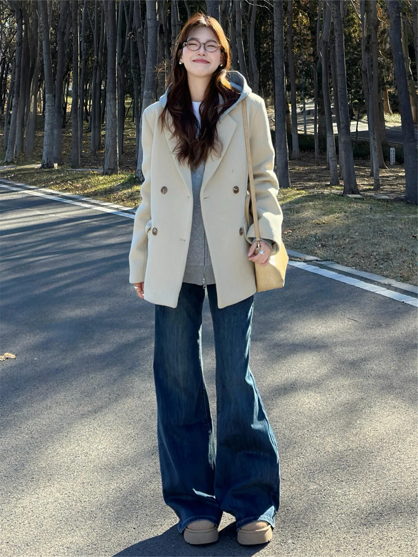 

Американские уличные джинсы-клеш с низкой посадкой, темно-синие, женские, осенне-зимние, утепленные флисом, свободные, в пол