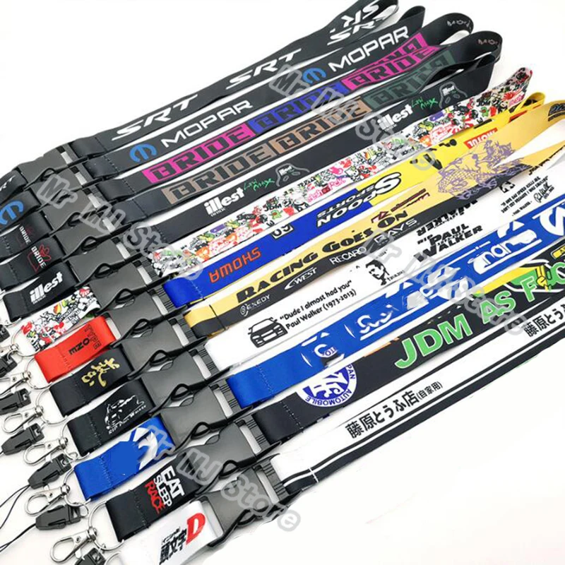 

Hot Sale JDM Racing Rock Fashion Tags Employee's Card Lanyard Keychain Nylon Embroidery motorcycle auto key ring car accessories