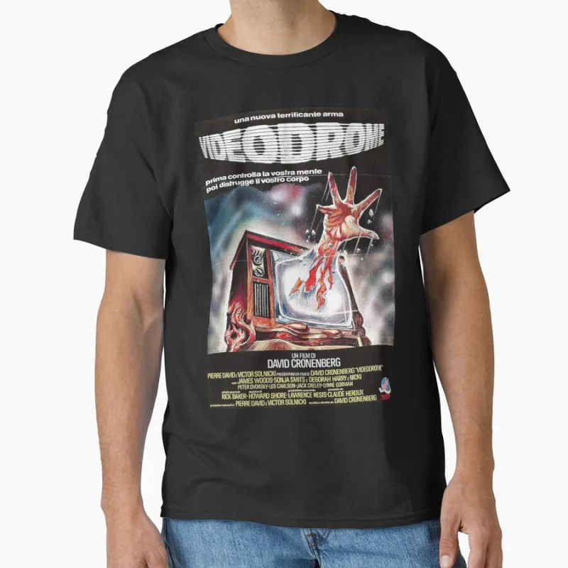 

Italian poster 80s Horror Movie Videodrome Vintage Scary Halloween gift T shirt Large size Tops Retro Graphic Print Clothes