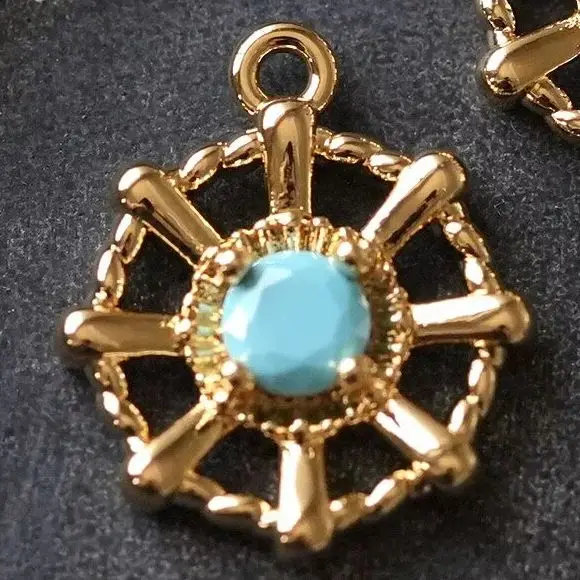 1pcs Copper-plated Gold Round Hollow Two-color Zircon Rudder Pendant Charms For Jewelry Making DIY Bracelet Accessories Findings
