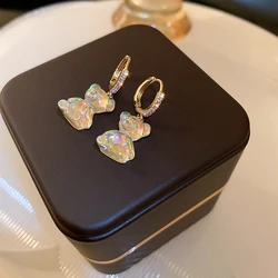 Cute Acrylic Rainbow Bear CZ Hoop Earrings Romantic Trendy Bear Dangle Earrings for Women Fashion Sweet Versatile Girl Jewelry