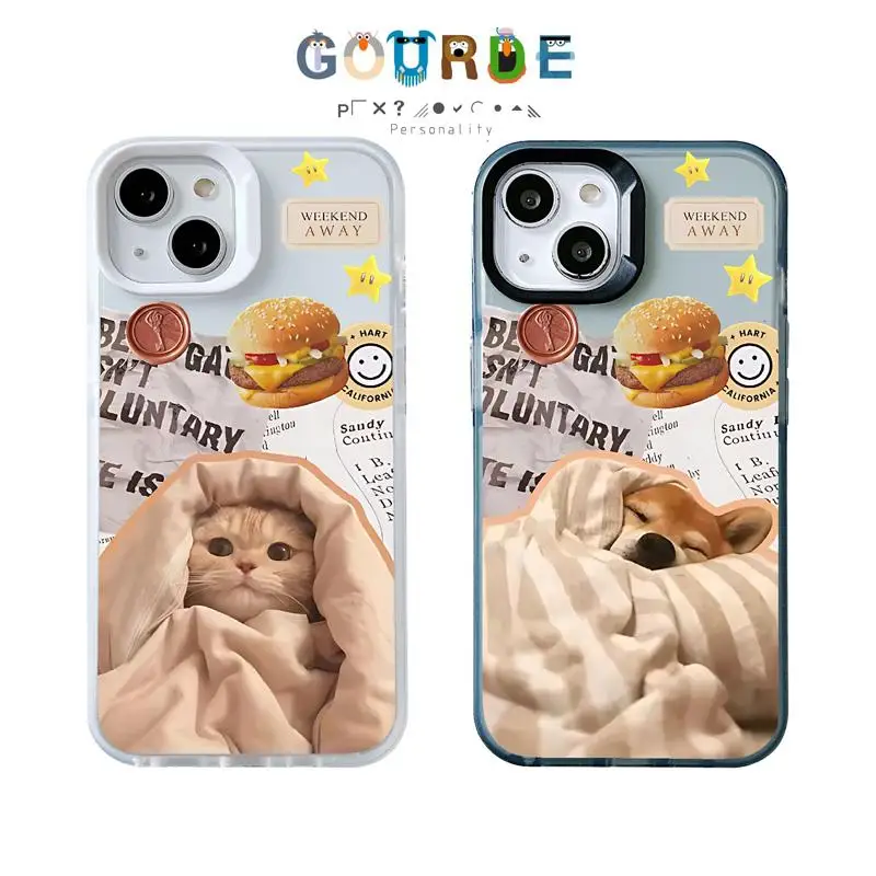 

Gourde Cute Casing Couple Cat Dog Pattern Clear Frosted Case for Iphone 15 14 12 13 11 Pro Max IP 7 8 Plus Iphon X XS XR Xs Max