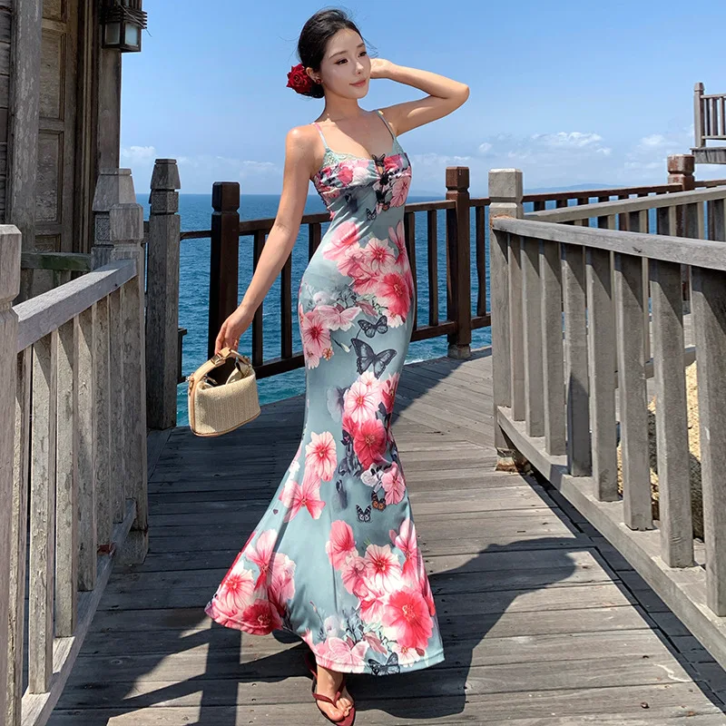 Elegant Off Shoulder Dress with Lace Camisole Print Slim Fit Bodycon Dresses Spring Summer