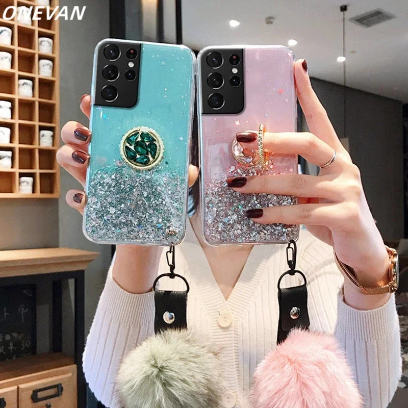 Luxury Plush Glitter Phone Case For Samsung Galaxy S22 S21 S20 FE S10 S9 Plus Ultra Lite Note 20 10 9 8 Holder Cover A13 cases